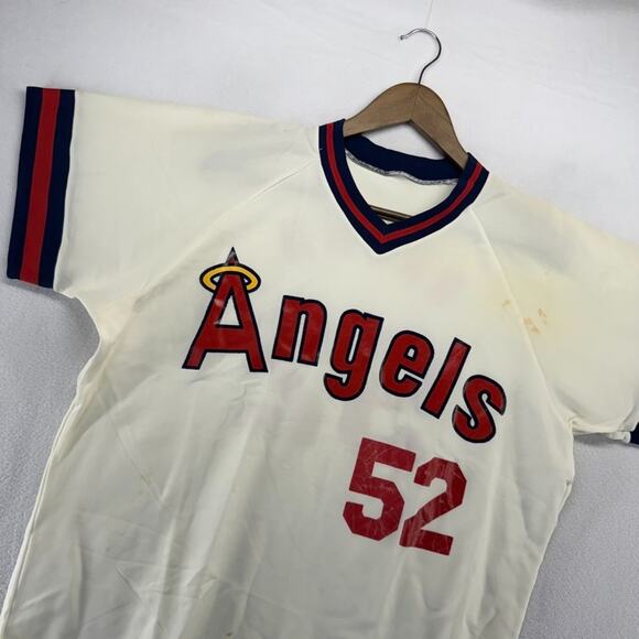 Vintage California Angels Jersey Mens XL White Sand Knit Nylon Brown #52 Stained - Picture 5 of 15